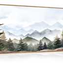 KAIRNE Framed Mountain Canvas Wall Art Set, Misty Forest Wall Decor, Green Pine Tree Wall Painting, Nature Widerness Landscape Art Print for Living Room, Bedroom, Study, Gallery - Large Size 20"x40."