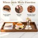 Joy&Grace Large Ottoman Tray for Living Room and Coffee Table, Decorative Acacia Wood Serving Tray with Metal Handles for Breakfast in Bed, Dinner Food Kitchen TV (Natural, 30" x 18" x 2")