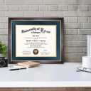 11x14 Wood Diploma Frame with Navy Mat or Display 14x17 Certificates without Mat,UV Protection Acrylic,Deep Brown Finish with Gold Trim