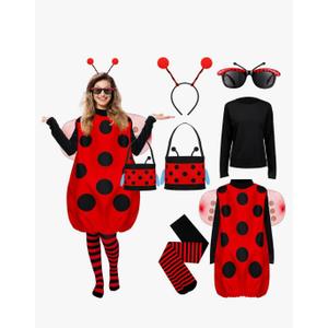 Janmercy Women Ladybug Costume Set Halloween Accessories Tutu Ladybug Dress up Set Halloween Cosplay Party Antenna Headband 2 XL