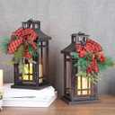 NEEDOMO 2 Pcs Christmas Decorations Indoor, Outdoor Christmas Led Lanterns Decorative for Table Centerpieces, Vintage Metal Hanging Candle Holder, Home Decor for Party, Living Room, Patio, Porch