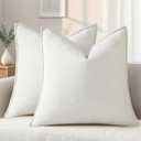 decorUhome Summer Couch Throw Pillow Covers 18x18 Set of 2, Decorative Soft Velvet Modern Cozy Chenille Pillow Cases with Elegant Design for Sofa Bed Living Room Home Decor, Cream White