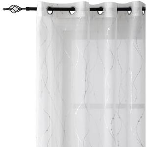 SMILE WEAVER White Sheer Curtains 84 Inch Length for Living Room,Silver Print Light Filtering Semi Sheer Curtains for Bedroom,Privacy & Light Weight Voile Transparent Grommet Window Drapes 2 Panels