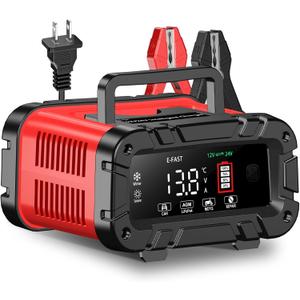 E-FAST Battery Charger 0-20A 12/24V Lifepo4 Lead Acid Automatic Smart Car Battery Charger, Trickle & Pulse Repair, Automobile Battery Maintainer for Car Truck Motorcycle Lawn Mower Boat