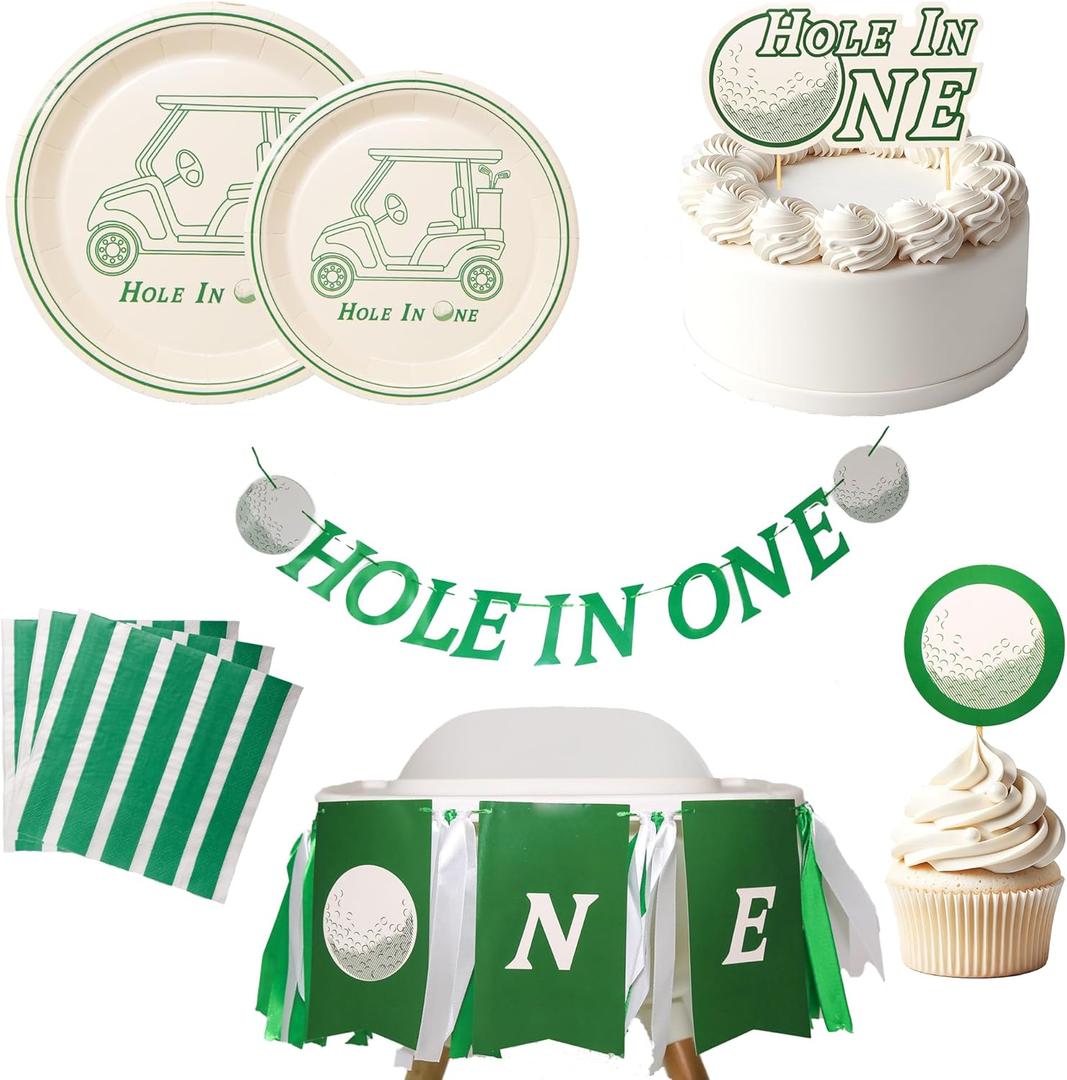 Hole in One Party Decorations 99 Pcs, Golf 1st Birthday Decor, Hole in One First Birthday Party Supplies, Golf High Chair Garland & Banner, Golf Themed Party Decor