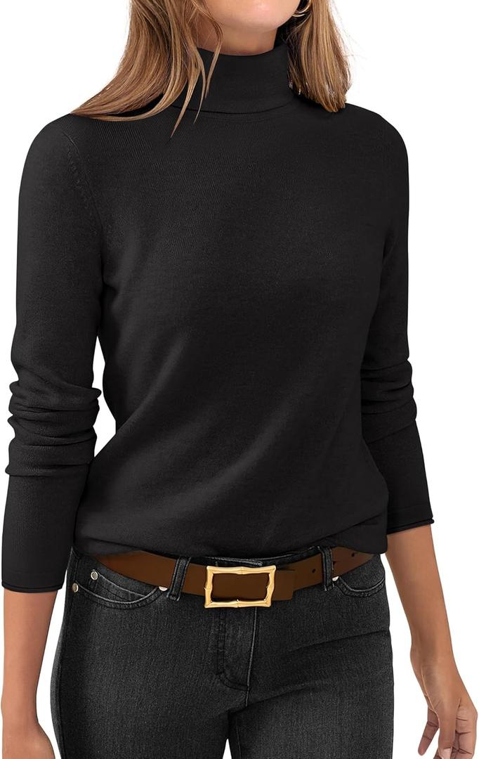 ANRABESS Womens Turtleneck Long Sleeve Sweater Tops Casual Soft Knit Fit Lightweight Basic Pullover 2025 Fall Work Outfits (Large, Black)