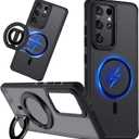 TIANNIUKE for Samsung Galaxy S21 Ultra Case, Dual-Side Magnetic Ring Holder,Compatible with MagSafe, Anty-Slip Grip,Military-Grade Protective, Adjustable Kickstand, Magnetic Phone Case 2 (Black)