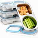Bakpoco 4 Packs Stainless Steel Snack Containers For Kids Adults, 2 Compartment Reusable Metal Snack Boxes With Leak-Proof Lids, Compact Lunch Food Storage Container, 400ml