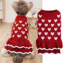 Winmany Valentines Day Dog Sweater Small Medium Cats Dogs Red Pink Heart Dress Pet Winter Turtleneck Pullover Knitwear (Red, Small)