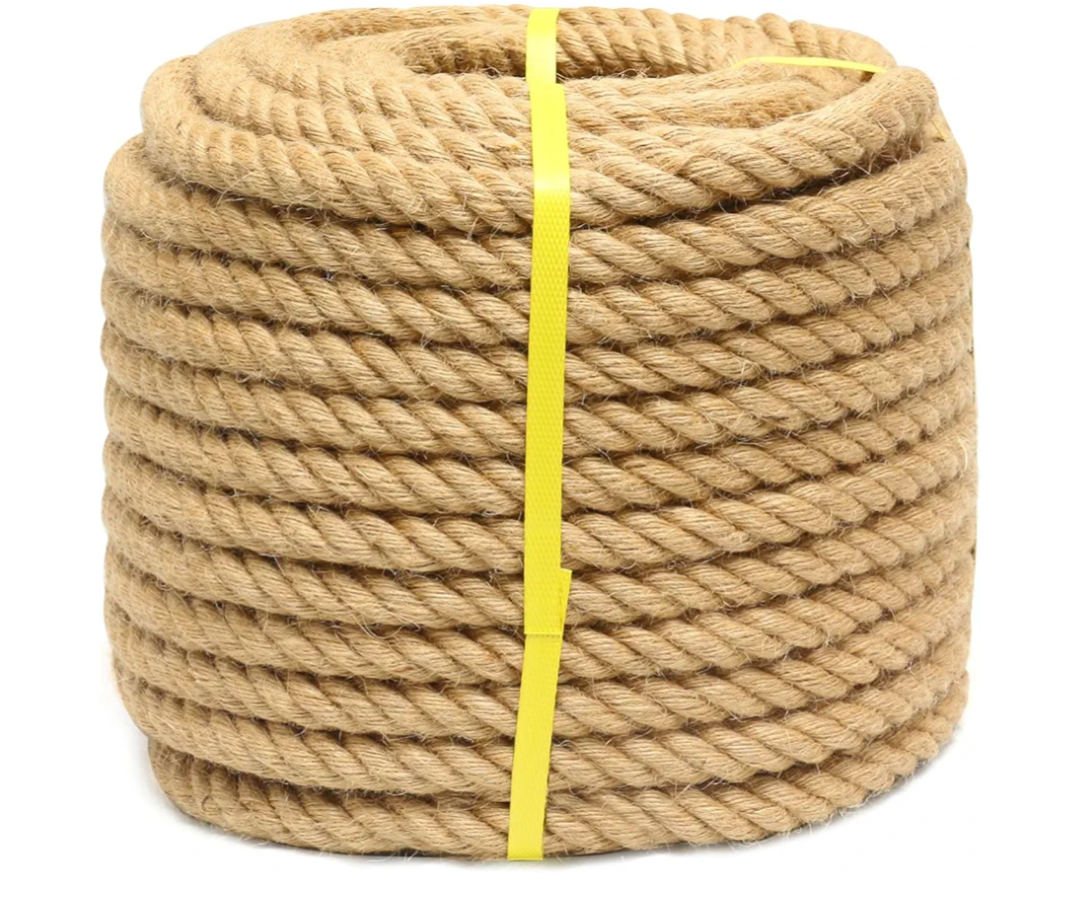 Natural Hemp Rope 3/4 inch 50Ft Thick Twisted Manila Rope Heavy Duty Jute for Crafts, Porch Swing, Tug of War, Nautical, Home Decorating, Railing, Docks, Landscaping