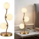 Mid Century Gold Globe Table Lamp 3-Light Flower Curve Beside Desk Table Light with Milk White Glass Shade Metal Base Nightstand Lamp for Bedroom Bedside