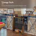 MyGift Freestanding Billiards Storage Rack, Vintage Solid Wood Floor Standing Pool Cue Holder, Ball Storage, Triangle Rack Hanging Hook