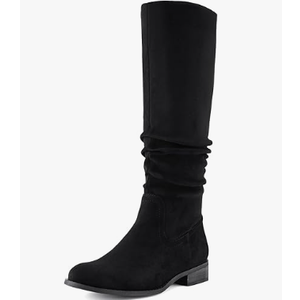 Shoe'N Tale Women's Knee High Boots Flat Low Heel Slouch Pointed Toe Winter Shoes with Side Zipper 8 1/2
