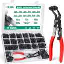 OURU 365PCS 6-25mm Spring Band Hose Clamps Assortment kit with Hose Clamp Plier, Constant Tension Hose Clamps for Fuel Lines, Silicone Vacuum Hoses, Water Pipe, Low-Pressure Air Clips