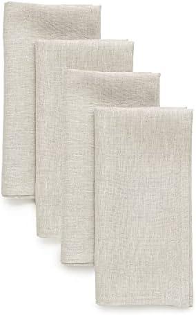 Solino Home Linen Cloth Napkins Set of 4-100% Pure Linen Light Natural Dinner Napkins 20 x 20 Inch for Summer, Fall - Athena, Handcrafted and Machine Washable