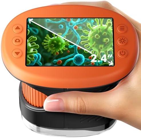 1000X Handheld Microscope for Kids, 4K 2.4" Screen Digital Kids Microscopes with 12 Slides, Portable Edu Toys Gifts for Age 3 4 5 6 7 8 9 10 11 12 Year Old Boys Girls Children Students(Orange) (Charger Not Included)