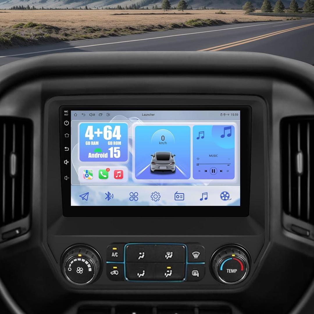 4G+64G Car Radio for Chevy Silverado&GMC Sierra 2014-2018: 10-Inch Touchscreen Android 15 Stereo Upgrade for 2015 Silverado Radio, Wireless CarPlay&Android Auto/Bluetooth/WiFi/GPS/FM SWC/Backup Camera