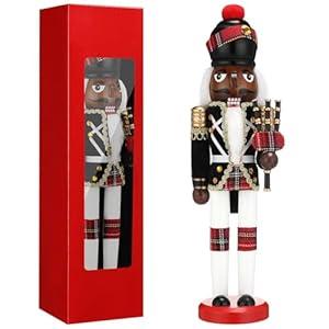 Hungdao 15 Inch Black Christmas Nutcracker Decor Wooden African American King Figure Black Santa Xmas Festive Soldier Nutcracker Christmas Ornaments Gift for Tabletop Holiday Winter Indoor