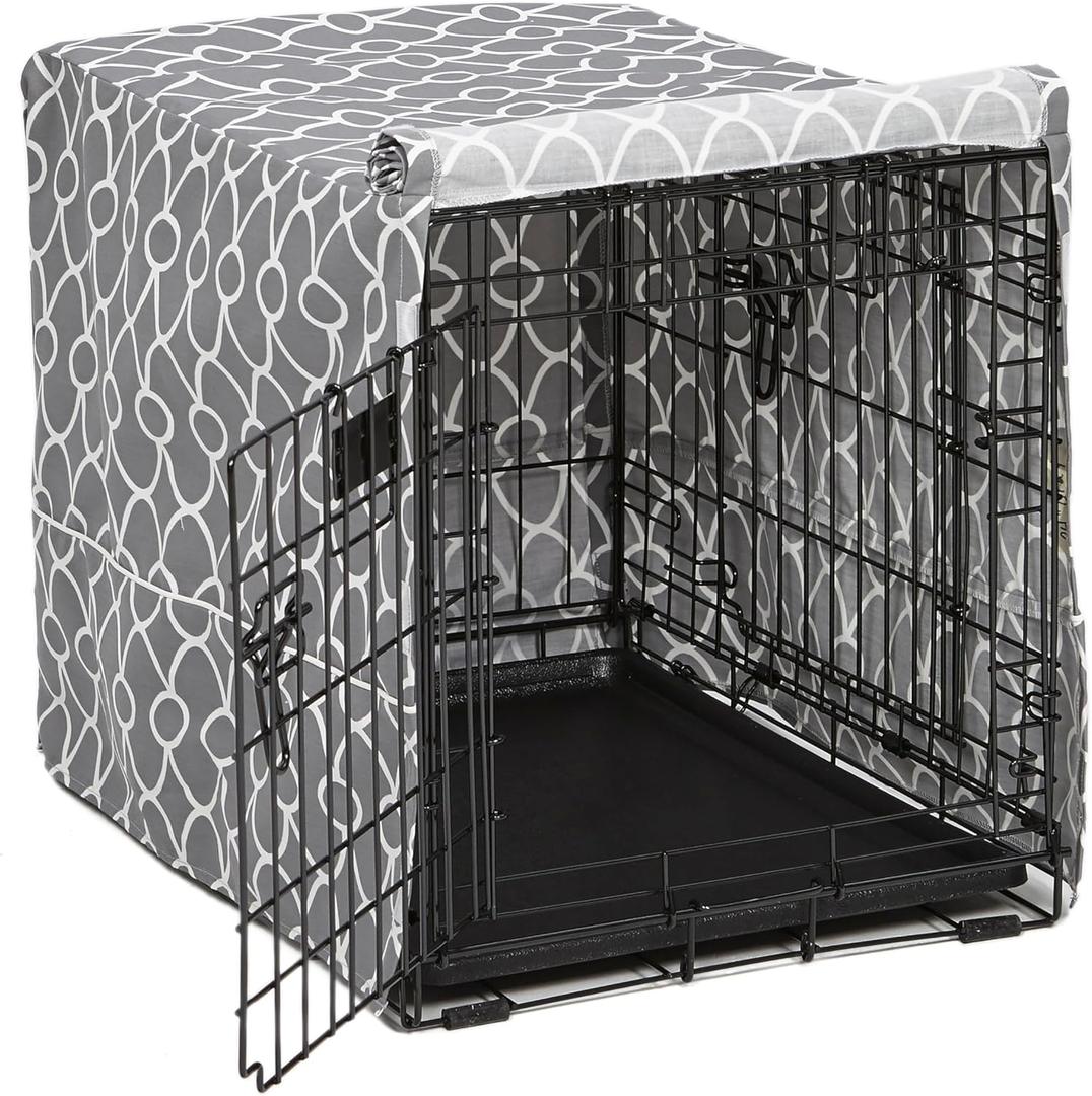 MidWest Homes for Pets Small Dog Crate Cover Featuring Teflon Fabric Protector, Poly-Cotton Privacy Kennel Cover Fits Most 24-inch Crates, Gray Designer Print, Washable, Reduces Barking (Gray Geometric Pattern)
