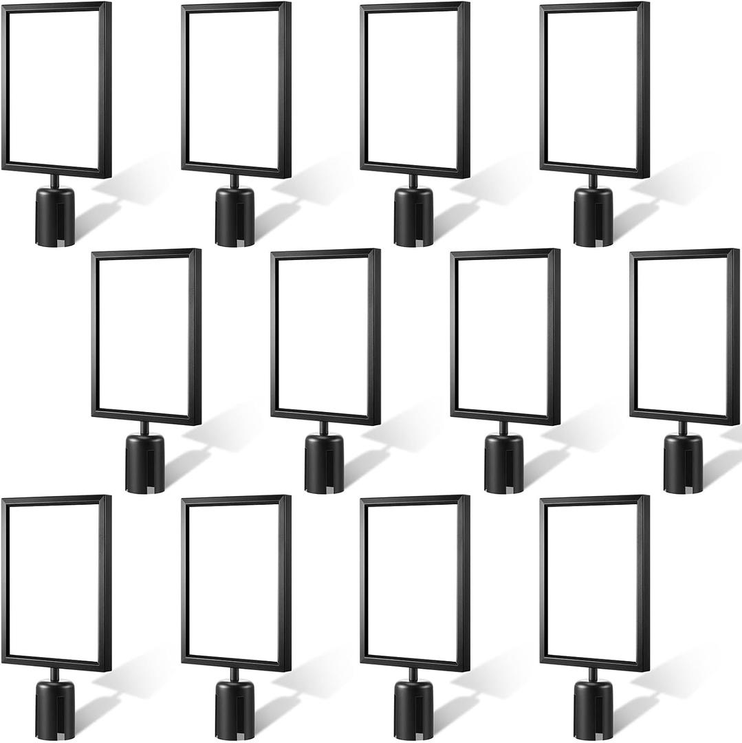 Taiyin 12 Pcs Stanchion Sign Holder Double Sided Sign Frame with Cover Stanchion Top Frames for 8.58 x 12.52 Inches Paper Size for Crowd Control Sentry Stanchions, Black, Iron