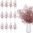 Tigeen 12 Pcs Christmas Tree Picks Bulk Artificial Christmas Tree Filler Glitter Berries Stems Branches Floral Decorations 15.75'' Xmas Sprays Twigs Berry Picks for Vase (Rose Gold)