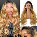 Belaved 30 Inch 13X4 Lace Front Wigs Human Hair Honey Blonde with Black Roots 1B/27 Ombre Lace Front Wig Human Hair Pre Plucked with Baby Hair 180% Highlight Glueless