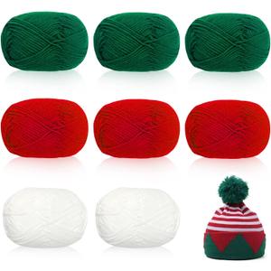 Rainmae 8 Pack Yarn for Christmas Knitting Crochet Velvet Yarns Knitting Yarn for Xmas DIY Craft Handmade Scarf Hat Christmas Stocking Decoration (White, Green, Red)