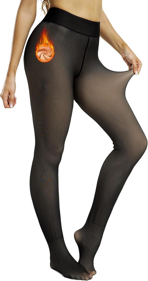 NORMOV Winter Warm Fleece Lined Leggings Women,Thick Thermal Velvet Tights (Medium-Large, Translucent Pantyhose-black 300g)