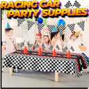 Racing Cars Birthday Decorations - Racecar Centerpiece Decoration Kit for Kids - (12) Orange Traffic Cones, (24) Checkered Flags, Plastic Tablecloth (54"x108") Birthday Banner Race Car Theme (38pcs)
