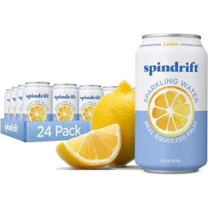 Spindrift Sparkling Water, Lemon Flavored, Made with Real Squeezed Fruit, 12 Fl Oz Cans, Pack of 24 (Only 3 Calories per Can) BBD: 10-11-25