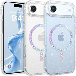 YINLAI Case for iPhone Air 6.5-Inch, [Compatible with MagSafe] Clear Glitter Magnetic Case Slim Bling Sparkly Women Girls Girly Soft Cute Transparent Shockproof Protective Phone Cover, Clear