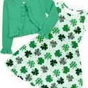 Toddler Girl Sleeveless Dresses and Long Sleeve Ruffle Cardigan 2 Piece Fall Outfits for 2-8T (Green)