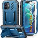 FNTCASE for iPhone 12 Phone Case: for iPhone 12 Pro Phone Case Military Grade Drop Proof Rugged Protective Cover with Kickstand | Matte Textured Shockproof TPU Hybrid Bumper Cases 6.1 inch - Blue