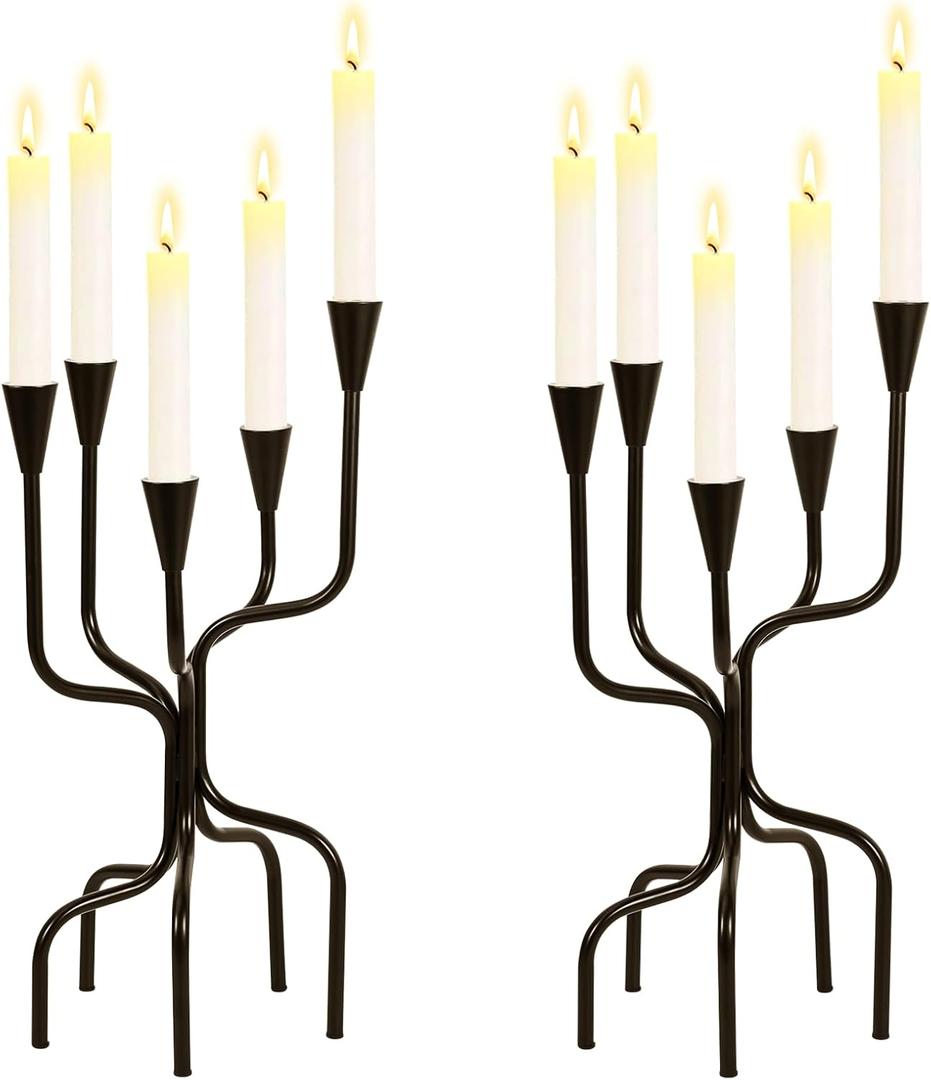 5-arm Candelabra Candlestick Holders - Vintage Black Candle Holders, Metal Taper Candleholders, 16.7" Tall Candle Stands for Table Centerpieces Antique Mantle Fireplace Christmas Wedding Home Decor