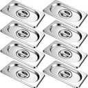 8 Pack Stainless Steel Hotel Pan Lids Metal Steam Prep Table Pan Covers with Handles Bulk for Commercial Restaurant Buffet Catering Roasting Food Trays(6.9 x 4.3 Inch, 1/9 Ninth Size)