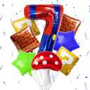 Blue Red Number Balloon Set Birthday Decor, Include 40 Inch Blue Red Number 7 Balloon, Mushroom Foil Balloon, Square and Star Foil Balloons for Birthday Decoration Supplies (Number 7)