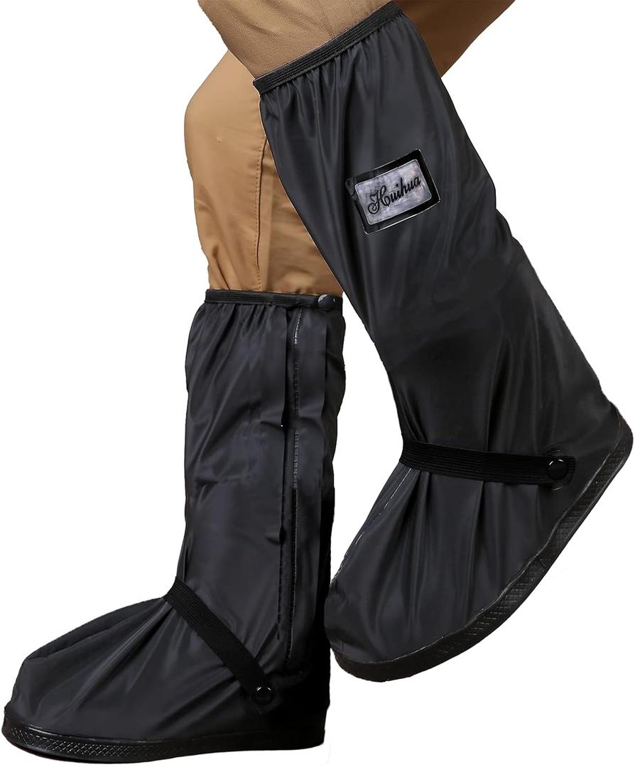 Jikamul Tachitali Waterproof Rain Shoe Cover with Reflector for Women & Men Reusable & Foldable Rain Boot Shoe Cover with Zipper, Non-Slip (Black, XL)