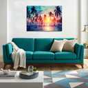 DZL Art S75569 Canvas Wall Art Palm Trees Silhouettes On Tropical Beach At Sunset Beach Seascape Painting Nature Pictures for Living Room Home Office Wall Decor Artwork, 36"L x 24"W