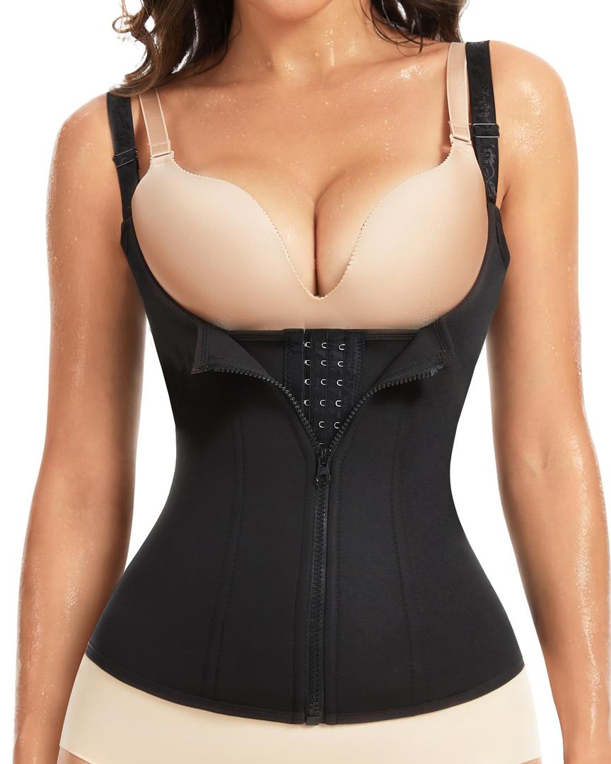 GYDEK Waist Trainer Corset for Women Tummy Control Sport Workout Waist Cincher Zipper Body Shaper Vest with Adjustable Straps. Large