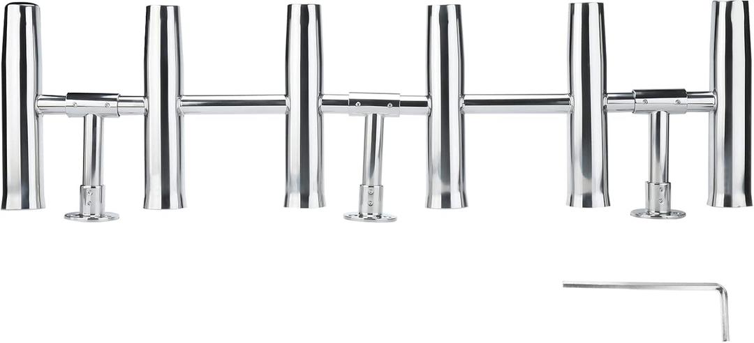 NovelBee 6 Tube Boat Fishing Rod Holders with 3 leg for Support,Adjustable Stainless Rocket Launcher Rod Holders Can Be Rotated 360 Deg for Boat Marine