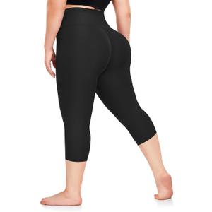FULLSOFT Plus Size Capri Leggings for Women- High Waist Tummy Control Stretchy Workout Yoga Pants Plus Capris (XX-Large, 01-black-capri)