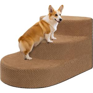 Dog Stairs for Small Dogs, Foam Steps for Small Dogs & Cats, 3 Steps Dog Ramp for High Beds, Couch, Window, Sofa, Pet Stairs with Removable Washable Cover, Non-Slip Sturdy Pet Steps, Khaki
