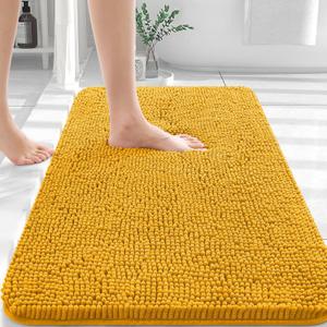 OLANLY Bathroom Rugs 30x20, Extra Soft Absorbent Chenille Bath Rugs, Rubber Backing Quick Dry, Machine Washable Bath Mats for Bathroom Floor, Tub and Shower, Home Decor Accessories, Golden Yellow