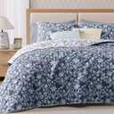 BLOOMHAVEN Quilt Set Queen Size, Oxford Blue Floral Quilt Sets, Reversible Bedspread Lightweight and Breathable for All Seasons, Soft Quilted Bedspread with 2 Pillow Shams