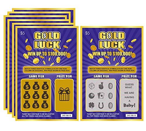 Pack of 2 WINGKIND Gold Luck Pregnancy Announcement Fake Lottery Scratch Off Tickets, Great Idea for Pregnancy Reveal, 6 Cards