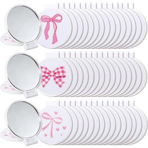 48 Pcs Compact Mirror Bulk, Round Mini Bow Makeup Mirrors Portable Small Folding Pocket Mirror for Women, Girls, Daily Use, Daily Use (3 Styles)