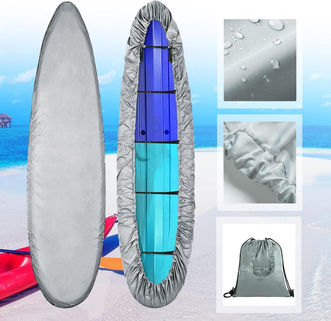 100% Waterproof Paddle Board Covers, Kayak Storage Cover with 5 Straps for Heavy Wind, Dust & UV Protection, Heavy Duty Kayak Cover 8 ft 9 ft for Fishing Boat Kayak Canoe Paddle Board 8-9.8 ft