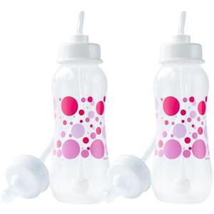 Hands-Free Baby Bottle - Anti-Colic Nursing System 9 oz Baby Bottle with Fast Flow Nipple/Teat 3m+ with Tube Straw Feeding System for Toddler (2 Bottles - Pink)