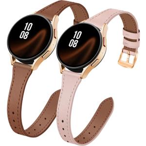 JR.DM 2 Pack Slim Leather Bands Women Compatible with Samsung Galaxy Watch Watch 7/6/5/4/Active 2/4 Classic/6 Classic/5 Pro/FE 40mm 42mm 43mm 44mm 45mm 46mm 47mm, Top Leather Soft Watch Thin Straps,20mm
