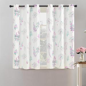 XTMYI Lavender Bathroom Curtain for Small Window,Watercolor Floral Bath Decor,80% Blackout Short Curtains for Girls Bedroom,45 Inch Length,Purple